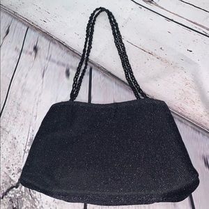 Small Shimmer Evening Bag Beaded Straps Black Blue